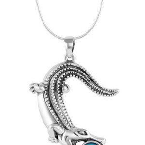 Large Gator Pendant Sterling Silver Crystal Jewelry Necklace